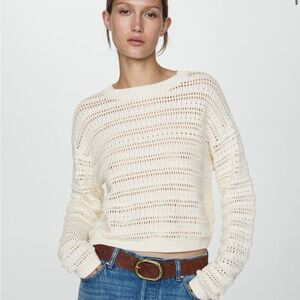 Mango Cream Openwork Crew Neck Sweater